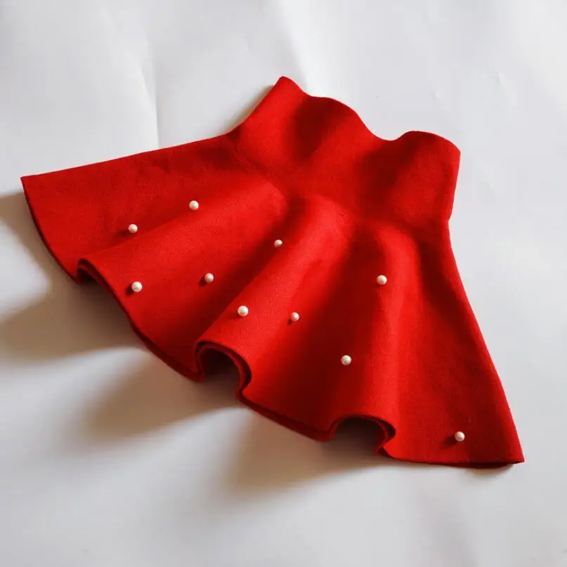 red girls skirts Осенне-зимняя трикотажная юбка для девочек-школьниц, юбка принцессы с жемчугом для танцев, детская одежда, JW6492 - Цвет: red girls skirts