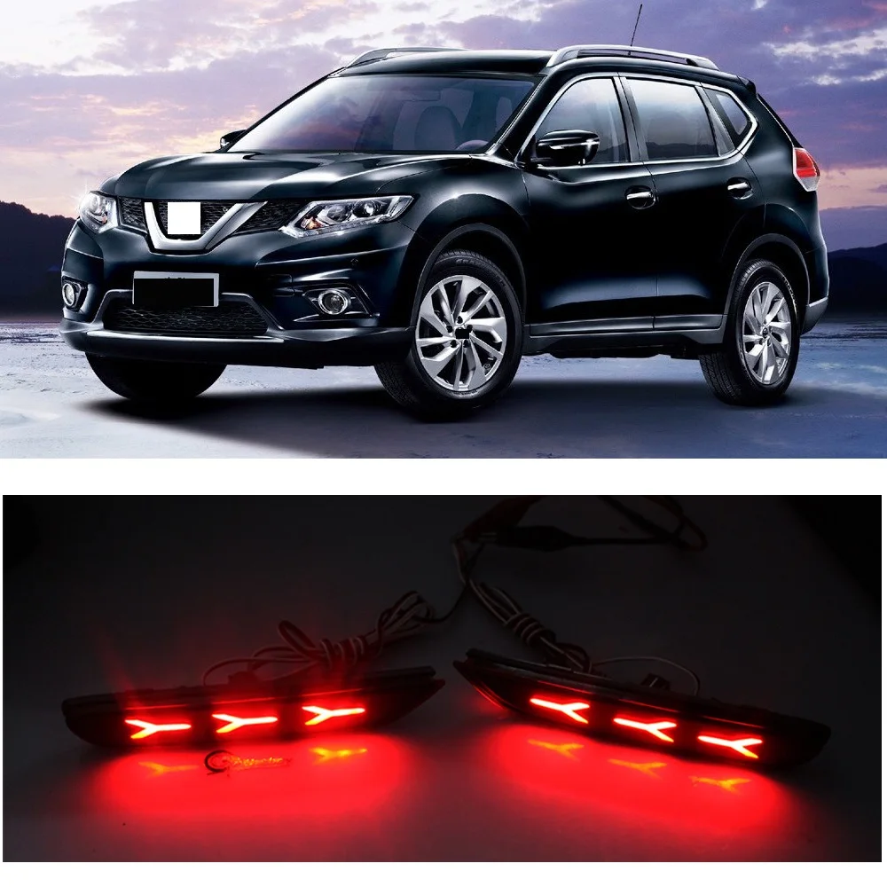 CAPQX, 1 пара для X-Trail XTrail-, задний бампер, светодиодный задний светильник, отражатель, противотуманный светильник, тормозной светильник, стояночный Предупреждение ющий светильник