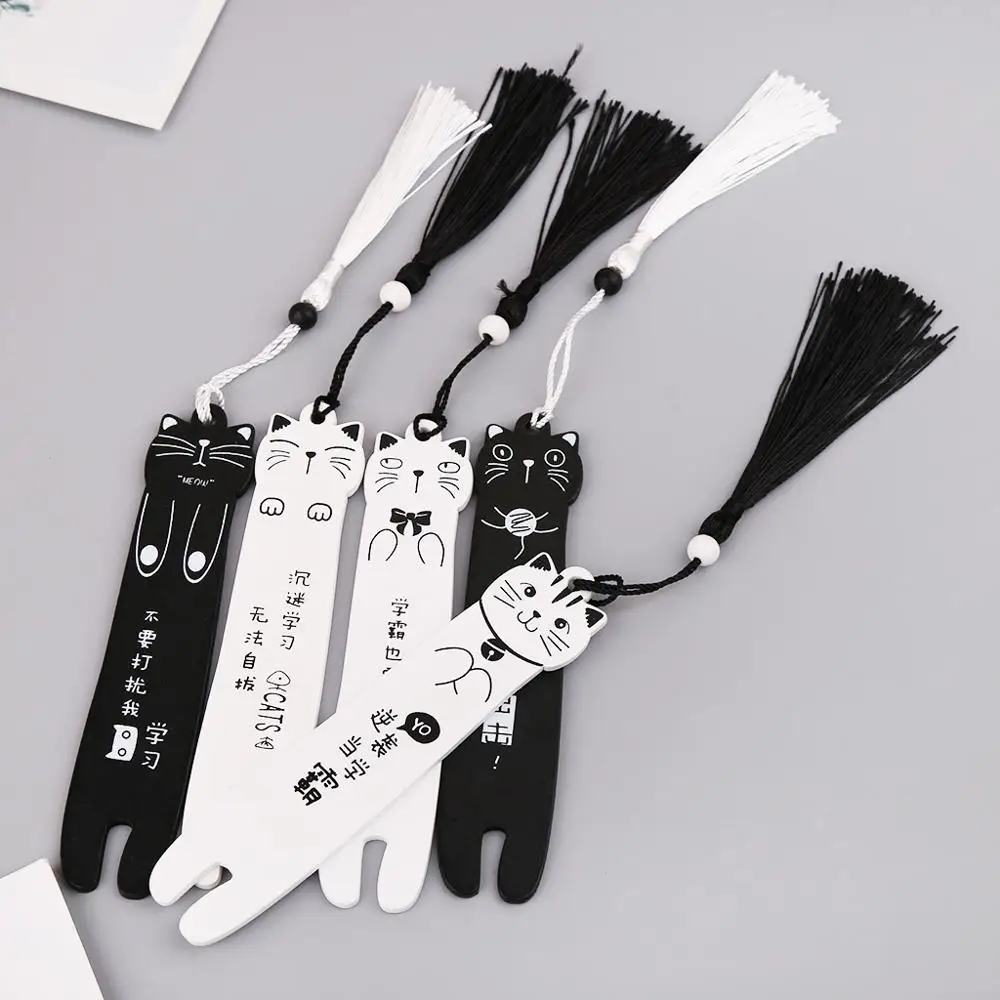 Милая мультяшная кошка деревянная Закладка книжная страница с кисточкой