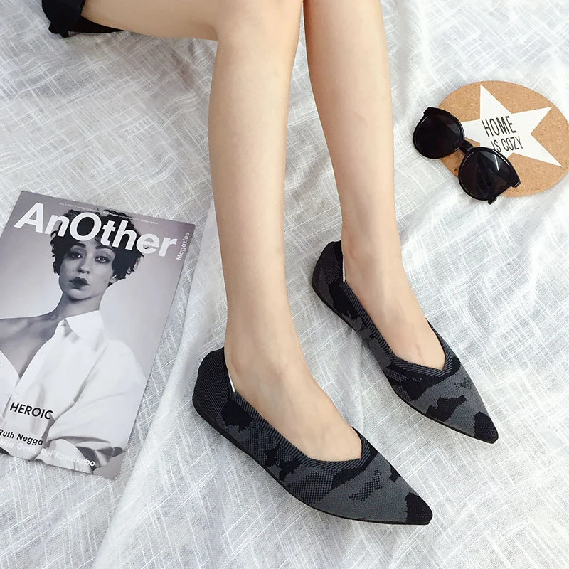Women's Flat Shoes Ballet Single Shoes Pointed Toe flats Ladies flat Shoes Comfortable Ballet Knit De Mujer Loafers Autumn shoes