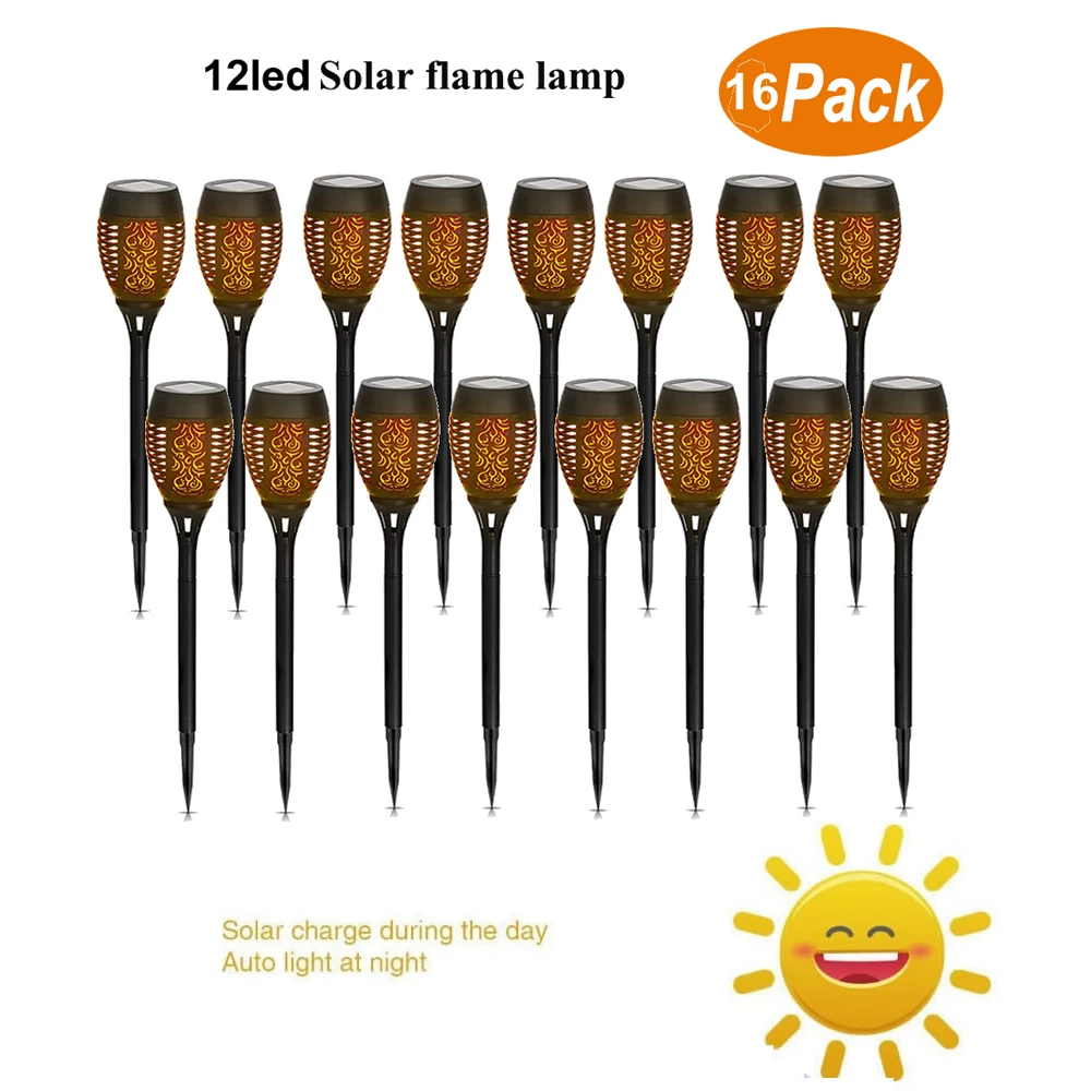 

16 pcs Solar Flame Flickering Lamp Torch Garden Decoration Landscape Lawn Lamp Lights Waterproof Led Solar Flame Light Outdoor