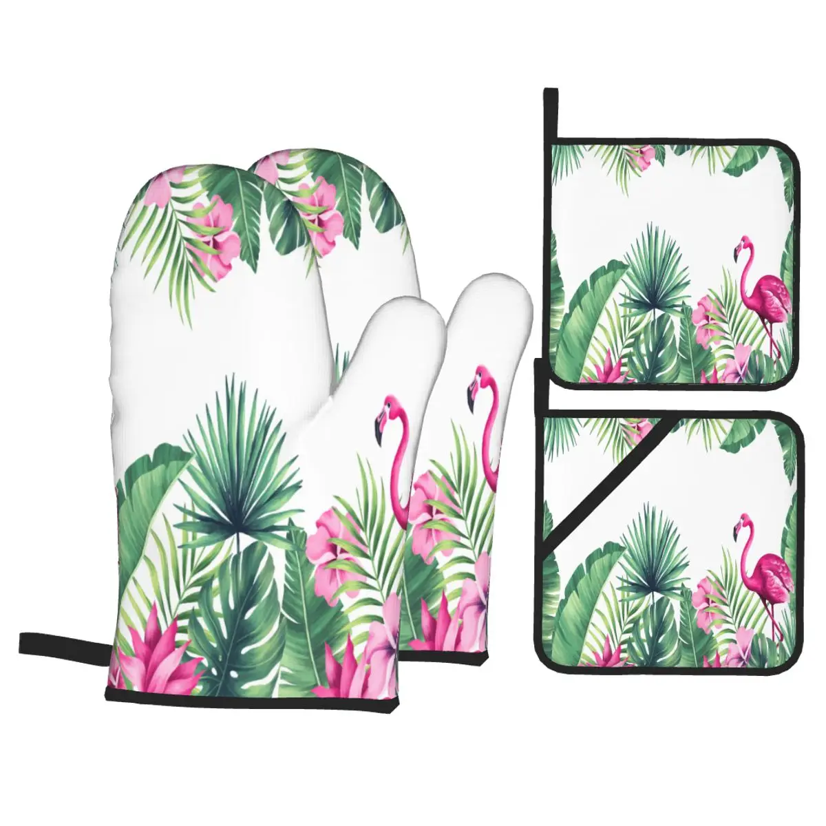 

4 Set of Kitchen Gloves Insulation Tropical Exotic Nature Pad Cooking Microwave Gloves Baking BBQ Oven Potholders Mitts