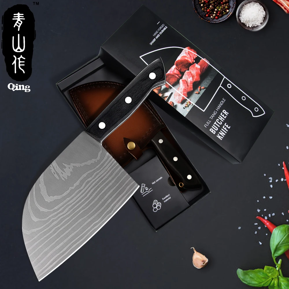 Нож мясника Qing из высокоуглеродистой стали поварской нож для резки мяса овощей