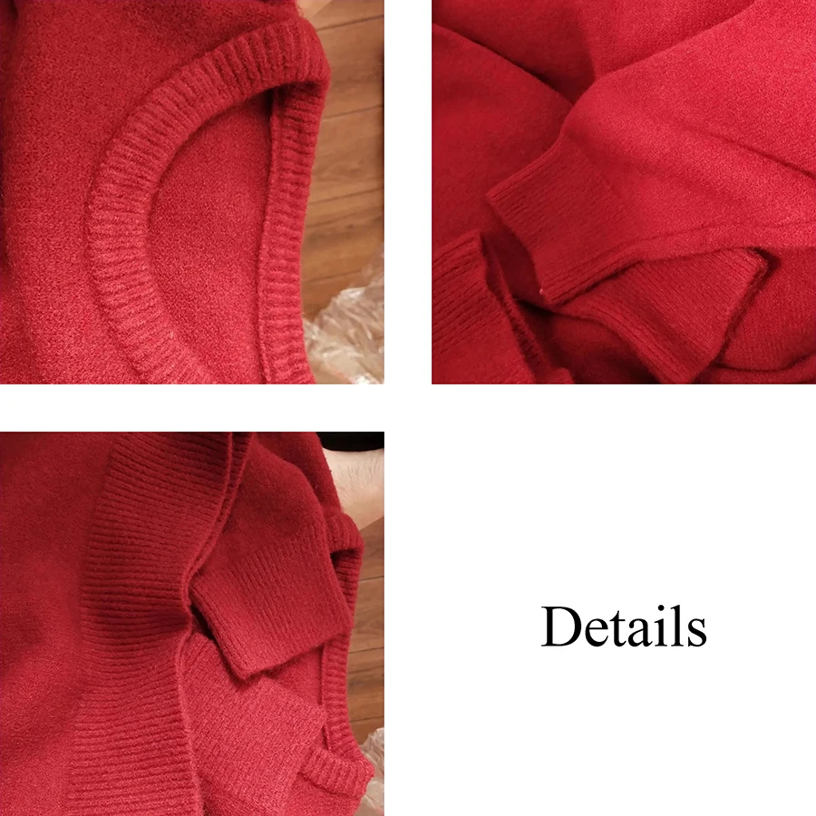 Пуловеры женские бордовые свободные милые праздничные Простые повседневные