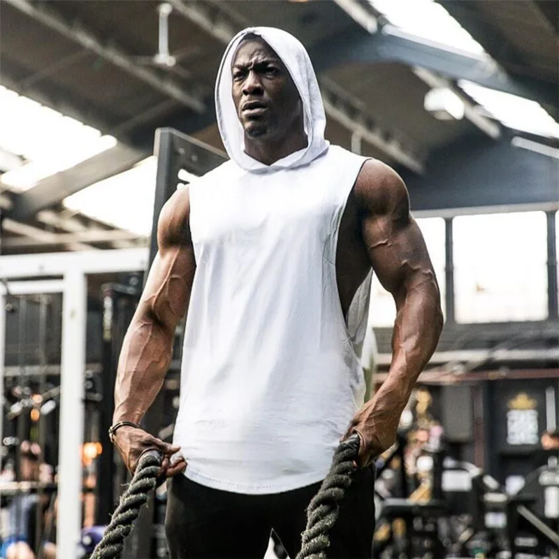 

Muscle Men's blank cotton waistcoat loose fitness sports hoodie vest hurdle training base top