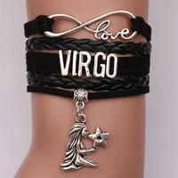 handmade retro women bracelet constellation pendant black charm leather bracelet creative jewelry for women men bileklik