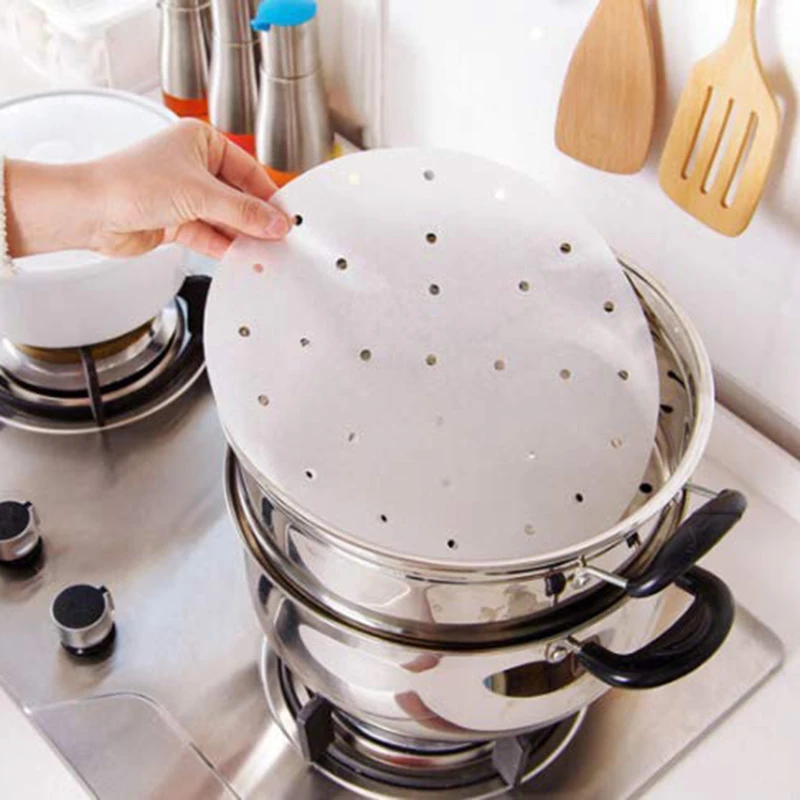 8 дюймов масляная бумага бамбуковая Паровая перфорированная пергаментная