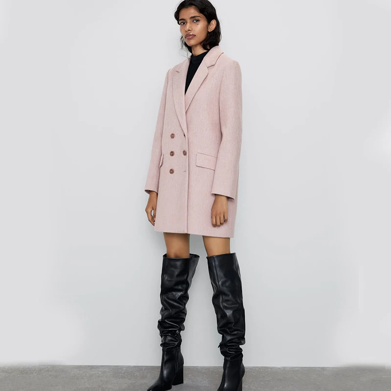 Ladyfirsy розовый ZA Повседневный блейзер для женщин 2019 размера плюс модный офисный