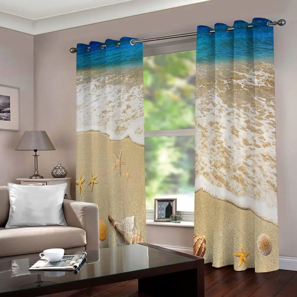 

3D Printing Curtain Modern Curtains For Living Room Bedroom beach shell Curtain Drapes For Room Decoration