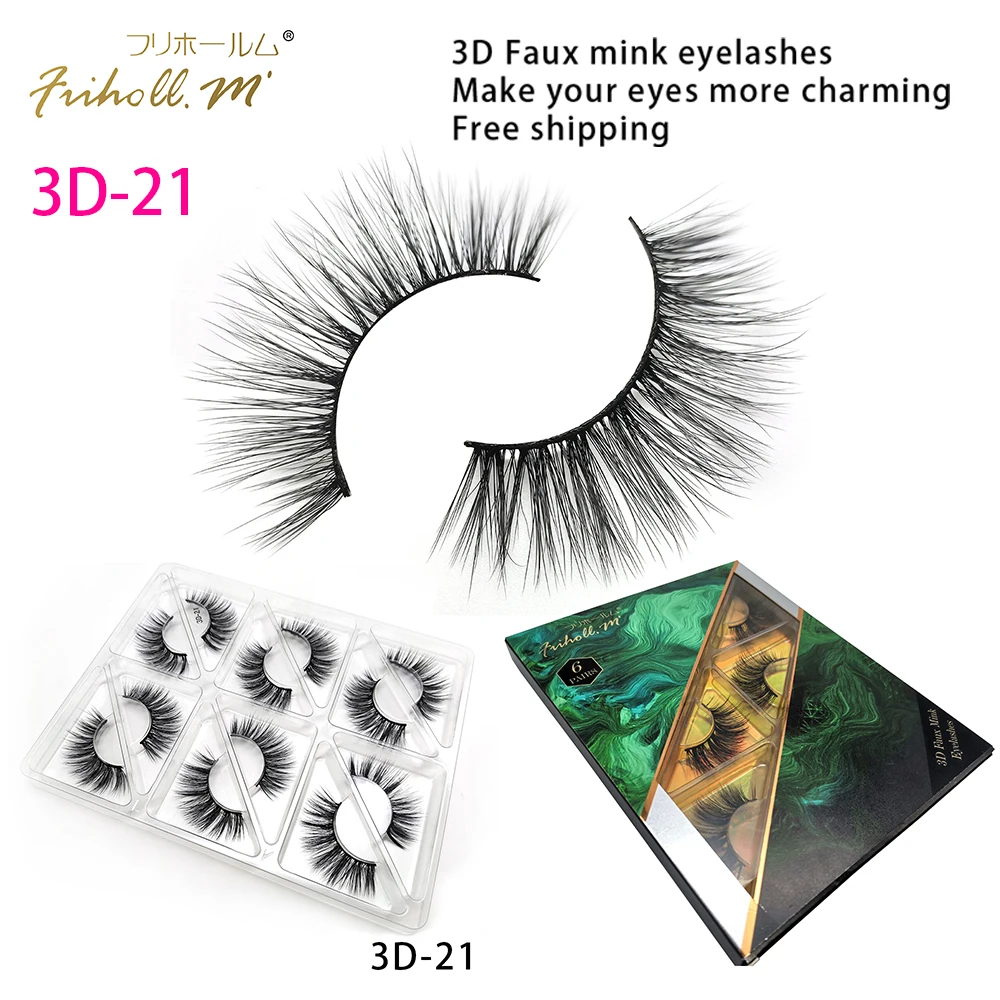 3D-21 Friholl. m шелковые ресницы, 6 пар, натуральные норковые 3d накладные ресницы для наращивания, личная этикетка, 3d синтетические шелковые ресницы - Цвет: 3D-21