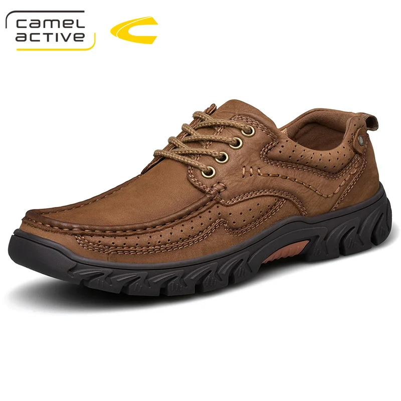 Camel Active New Genuine Leather Men's Shoes Lace-up Man Outdoor Casual Thick Sole Stitch Non-slip Tide Male | Обувь