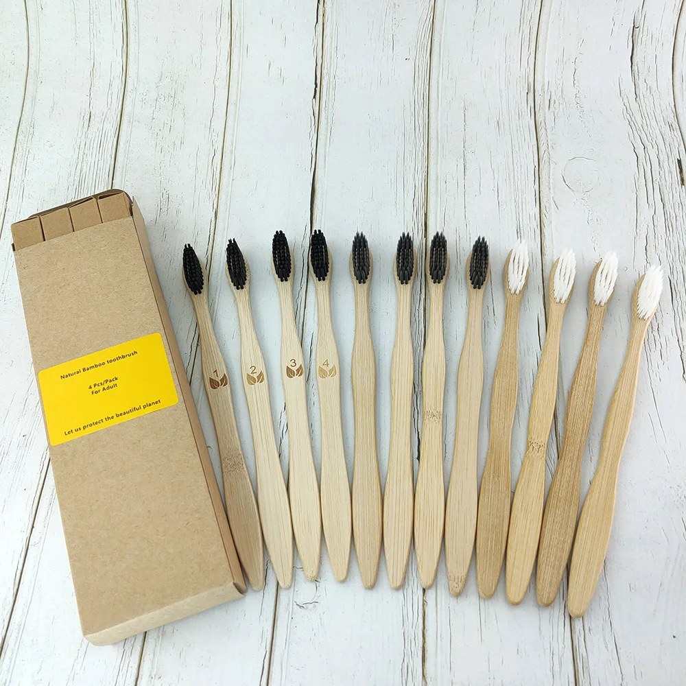 Зубная щетка из натурального бамбука набор экологически чистых средних