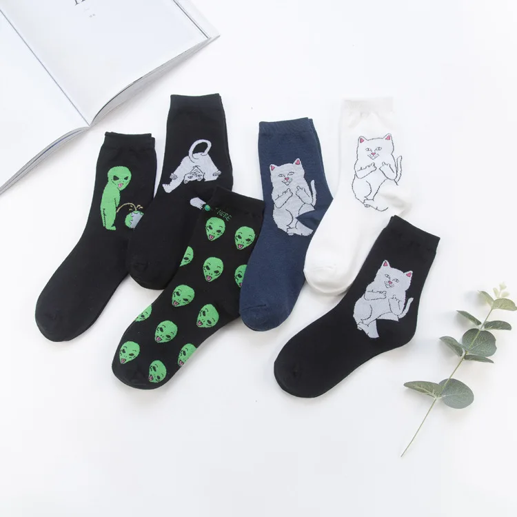 Женские носки унисекс мультяшный Кот Забавный носок инопланетянин планета