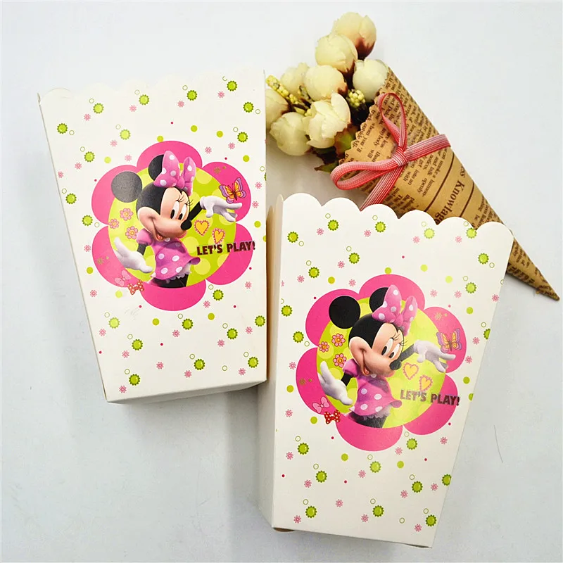 6pc Popcorn Box 24 шт. Минни Маус День рождения принадлежности кекс обертки топперы вечерние украшения Минни детский душ кекс топперы сувениры - Цвет: 6pc Popcorn Box