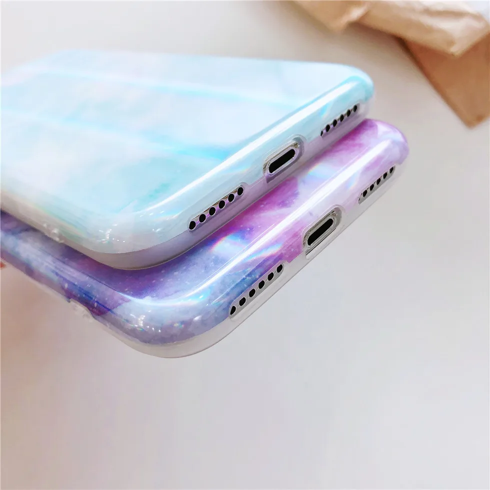 Глянцевый роскошный лазерный мраморный чехол Aurora для телефона iPhone 11 Pro XR XS Max X 10 8 7