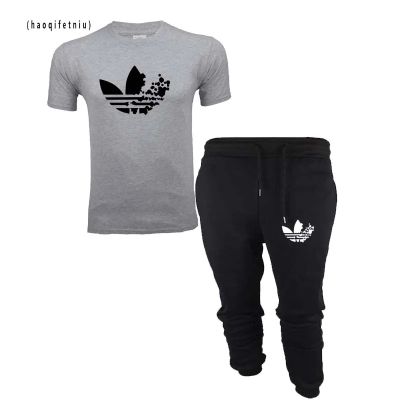2019 ropa de hombrenuevo negro хип хоп Уличный удлинитель hombres camiseta + Pantalones marca verano algodón camisetas