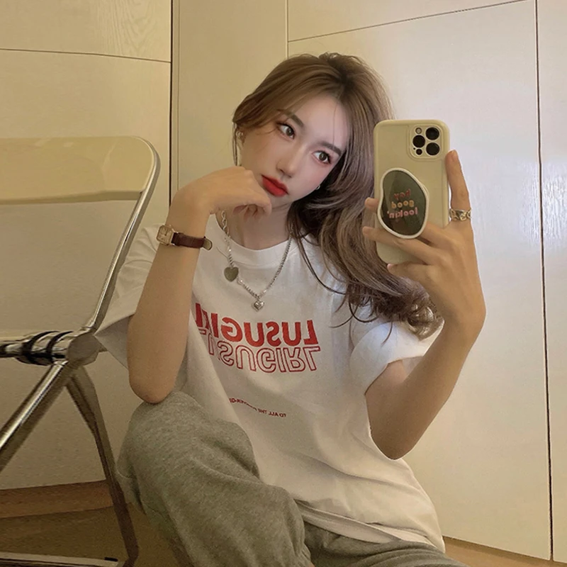 Футболка женская летняя с круглым вырезом и коротким рукавом 4 размера M-2xl |