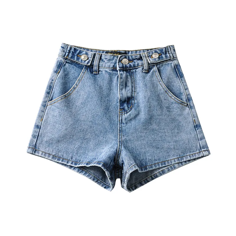 

2021 New Summer Women's Denim Heart Pocket High Waist Slimming Wide Leg Denim A- Line Hot Pants