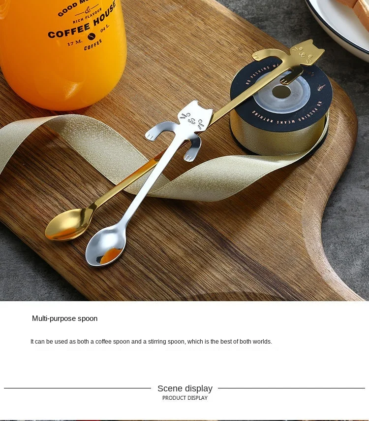 

300ML Coffee Cup Breakfast Milk Oatmeal Cup Cute Juice Cup Cute Kitty Stainless Steel Spoon Fashion Creative Milkshake Cup