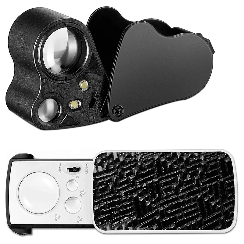 

2 Pieces Jewelers Loupe 30X 60X 90X Illuminated Jewelers Eye Loupe Magnifier Portable Jewelry Loupe Magnifier