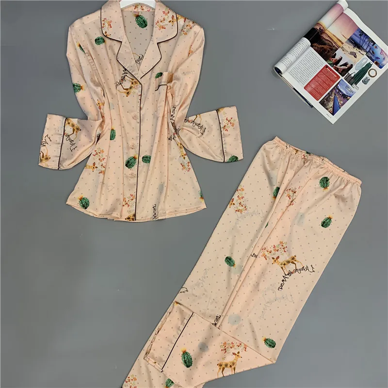 Пижама Smmoloa Женская с длинным рукавом шелковая пижама из натурального шелка