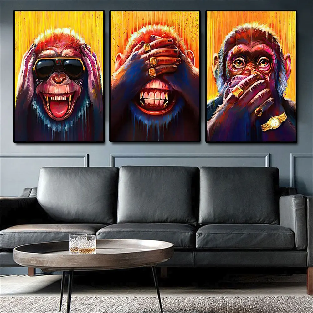 

Modern Style Art Canvas Paintings Cool Monkey Posters and Prints Wall Art Animal Black Picture for Room Home Cuadros Decoration