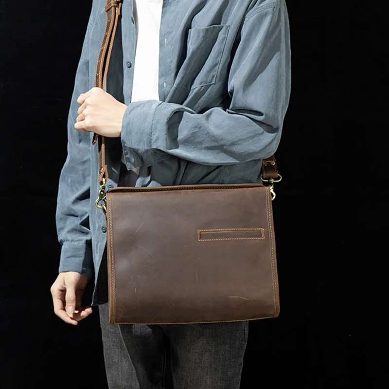 Leather business briefcase, men's leather shoulder bag, casual top layer leather crossbody bag