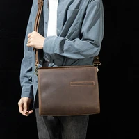 leather business briefcase mens leather shoulder bag casual top layer leather crossbody bag