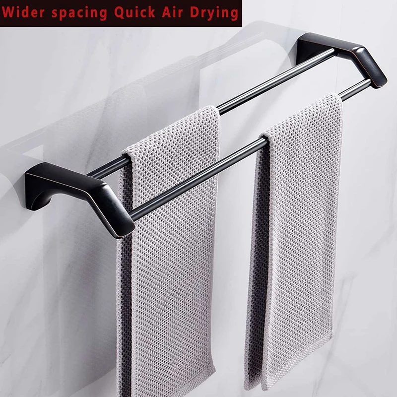 Двойная вешалка для полотенец ванной комнаты с матовым золотым краем Черная