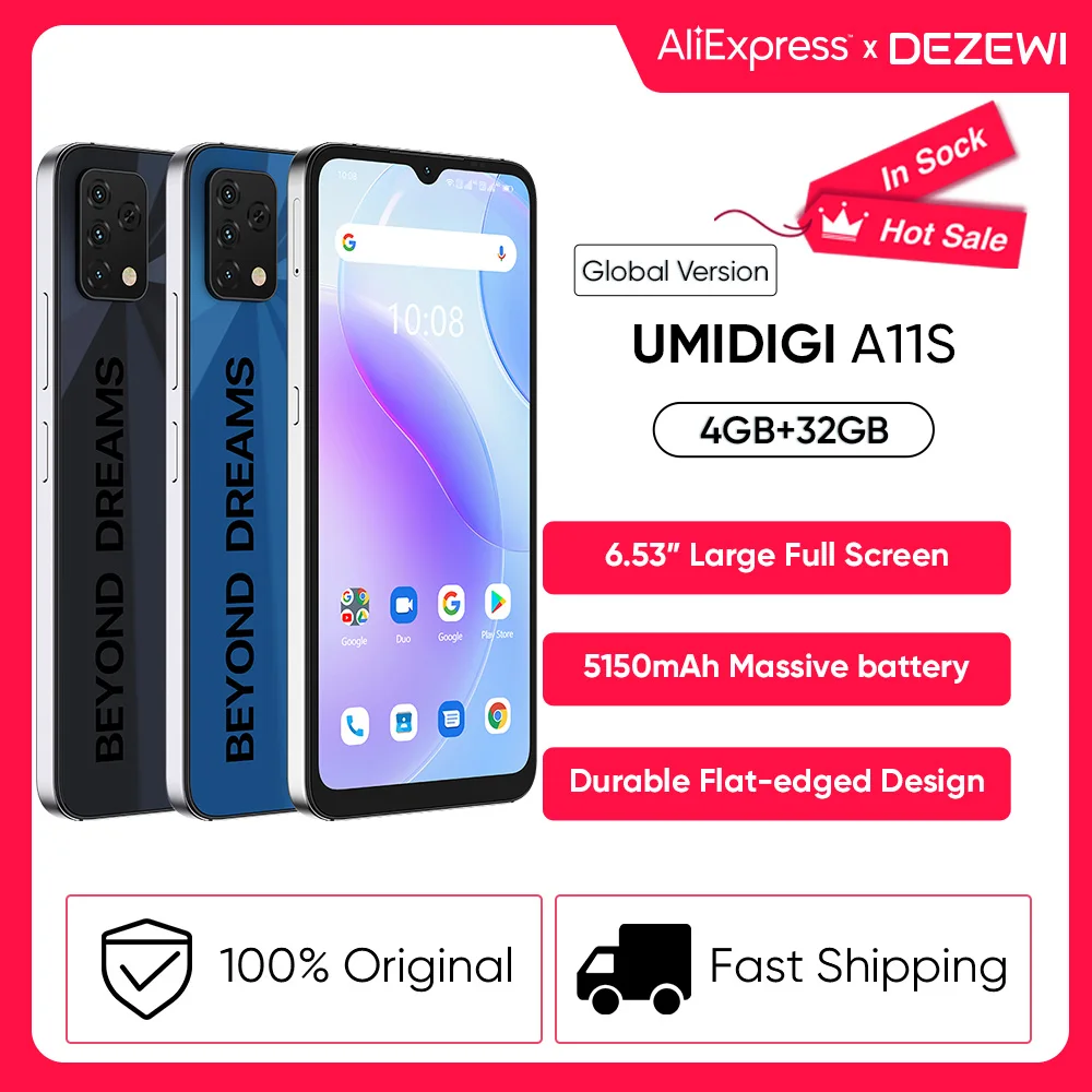 

UMIDIGI A11S Smartphone Global Version 4GB 32GB 5150 mAh Big Battery 16MP Triple Camera 6.53" HD+ Large Full Display Android 11
