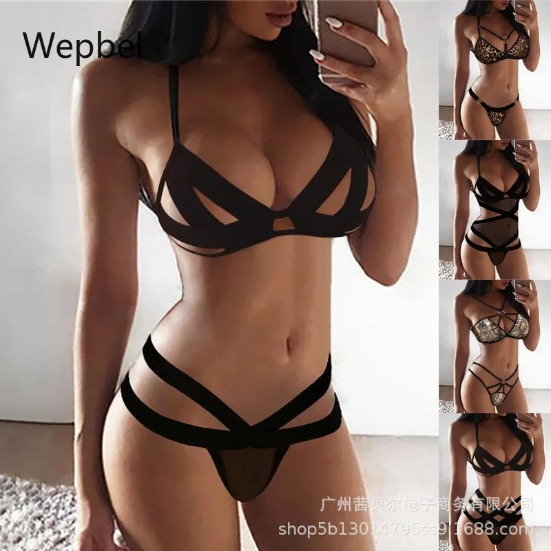 

Женское кружевное нижнее белье WEPBEL, бюстгальтер пуш-ап с перекрестными бретелями и шорты, комплект из двух предметов, нижнее белье