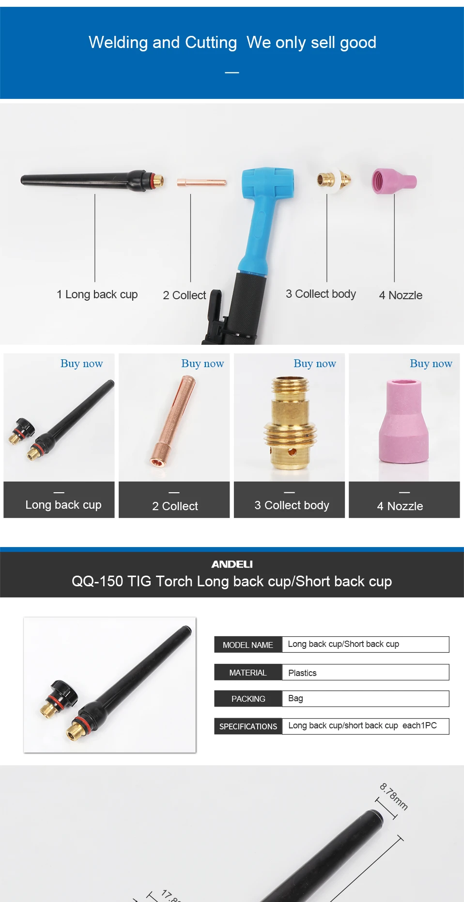 ANDELI TIG Факел сварочный пистолет QQ-150 4 м для TIG сварочный аппарат TIG сварочный фонарь