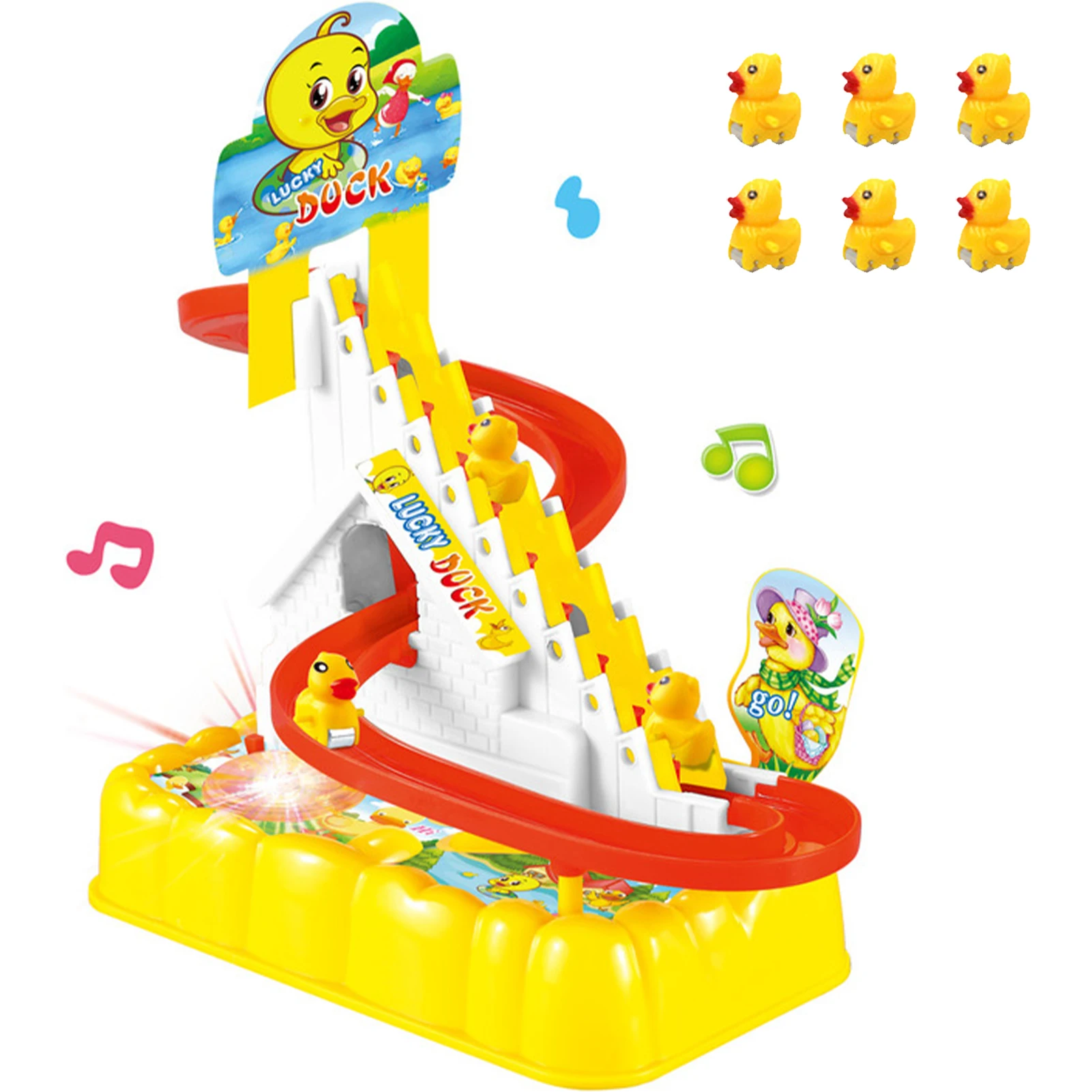 

Cartoon Penguin Climbing Stairs Music Toys for Children Puzzle Duck Dinosaur Slide Interactive Toys Electric Railcar Toys
