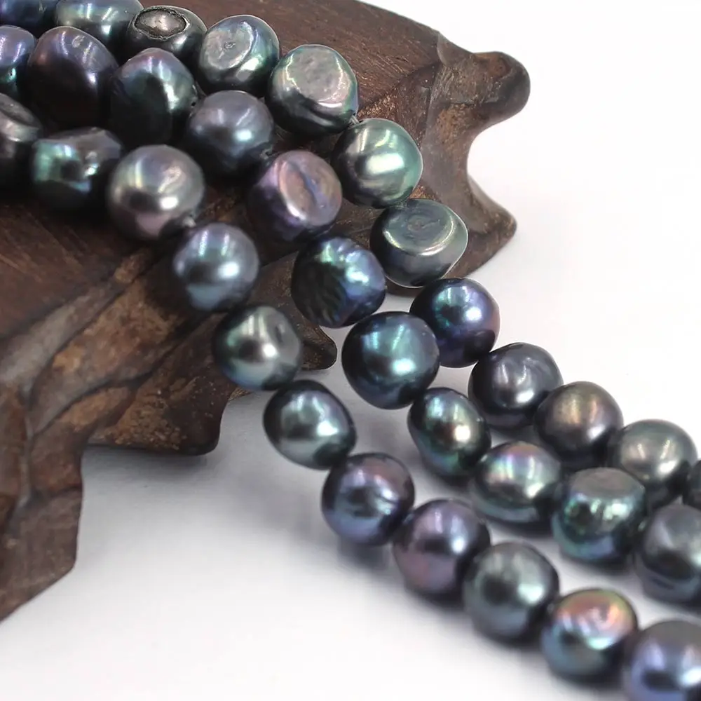 

Free Shipping 10-11mm Black Baroque Potato Natural Freshwater Pearl DIY Findings Jewelry Beads 14"