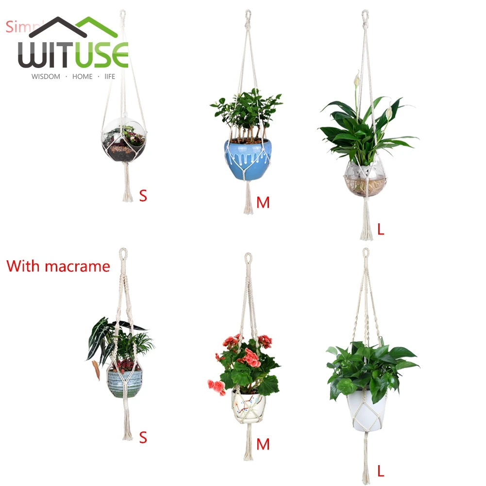 

wituse 4pcs vintage macrame plants hanger hook flower pot holder string hanging rope wall art home garden balcony decoration