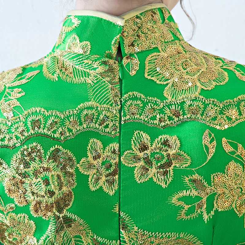 

Green Evening Dress Wedding Party Cheongsam Oriental dress Chinese Traditional Womens Qipao dress Long Robe Retro party dress