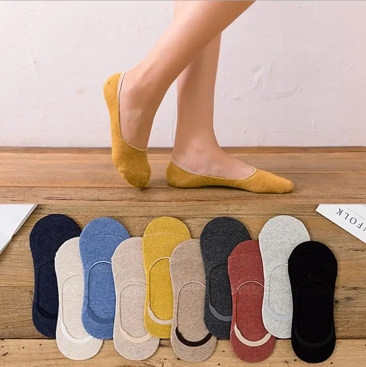 

1pair Fashion Invisible Socks For Women Non-slip No-show Low Cut Socks Women Casual Cotton Breathable Ankle Invisible Boat Socks