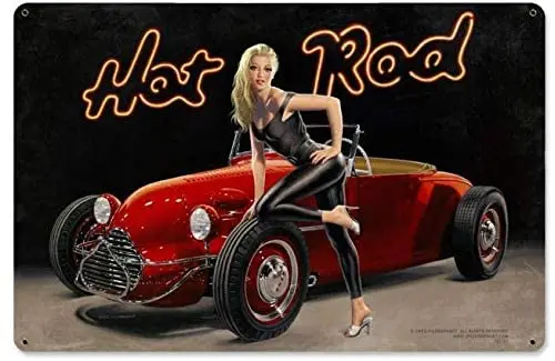 

Tin Sign Hot Rod Pinup Girl Vintage Indoor Shop Man Cave Beer Pub Coffee Garage 12 x 8 Inch Metal Signs Wall Decor