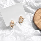 Круглые серьги-кольца с жемчугом женские, полукруглые серьги золотого цвета с жемчугом, бижутерия, 1 пара