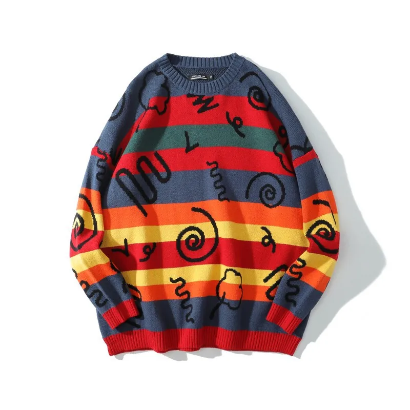

2021 Autumn and Winter Thick Embroidered Hip-Hop Hiphop Couple Sweater Oversize National Tide Ins Knitted Tops for Men and Women