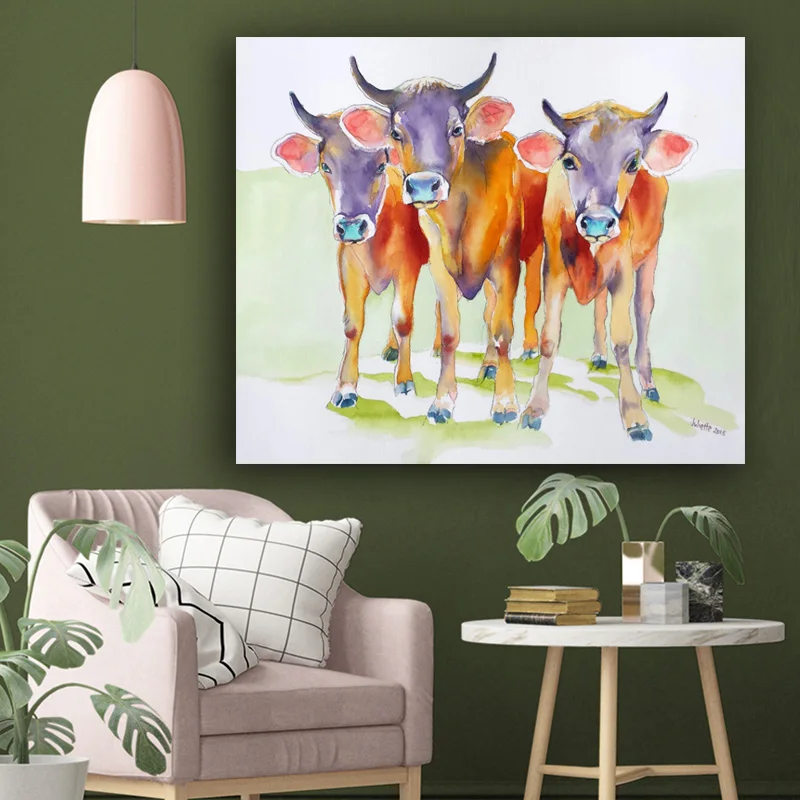 Настенная декоративная живопись красочные картины с мультяшными коровами для
