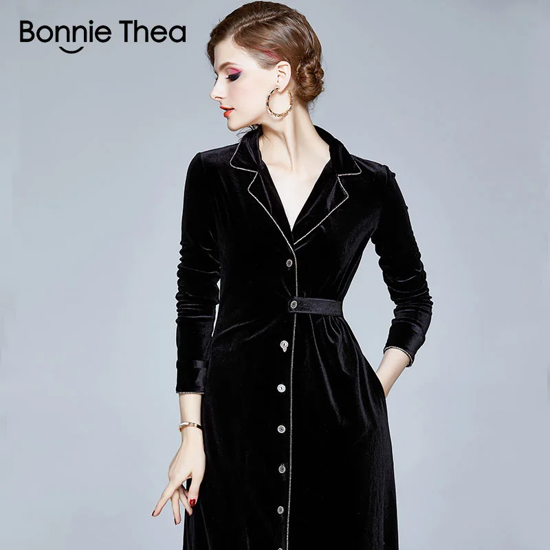 Женское бархатное платье Bonnie Thea черные вечерние платья в европейском и