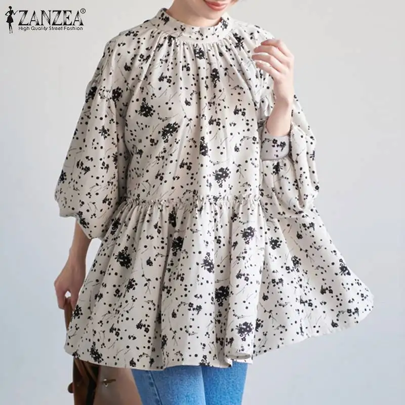 

Женская Повседневная трапециевидная блузка 2021, женские топы с принтом, осенняя туника с длинным рукавом, модные праздничные рубашки ZANZEA, Эл...