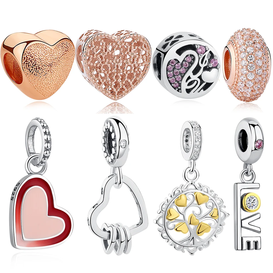 Новый бусины из стерлингового серебра 925 амулет сердечко любви кулон Шарм