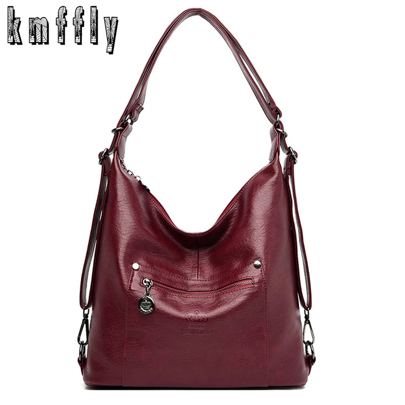 Повседневные женские мягкие кожаные сумки многофункциональные на плечо большие