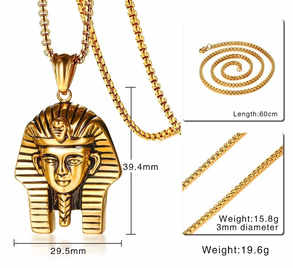 Tutankhamun Tut египетские ожерелья Фараона подвески в золотой тон для мужчин египетское возрождение нержавеющая сталь хип-хоп мужские ювелирные изделия