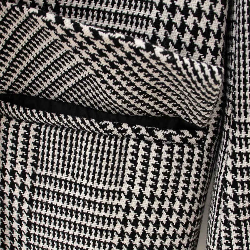 

Double Breasted Lapel Long Sleeve Retro Houndstooth Casual Chic Female Jacket Harajuku Fashion and Western Style Women's Coat