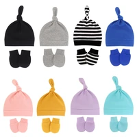 baby boy girl hatgloves set simple newborn births cap cotton toddler infant accessories anti scratch gloves hat gifts 24 colors