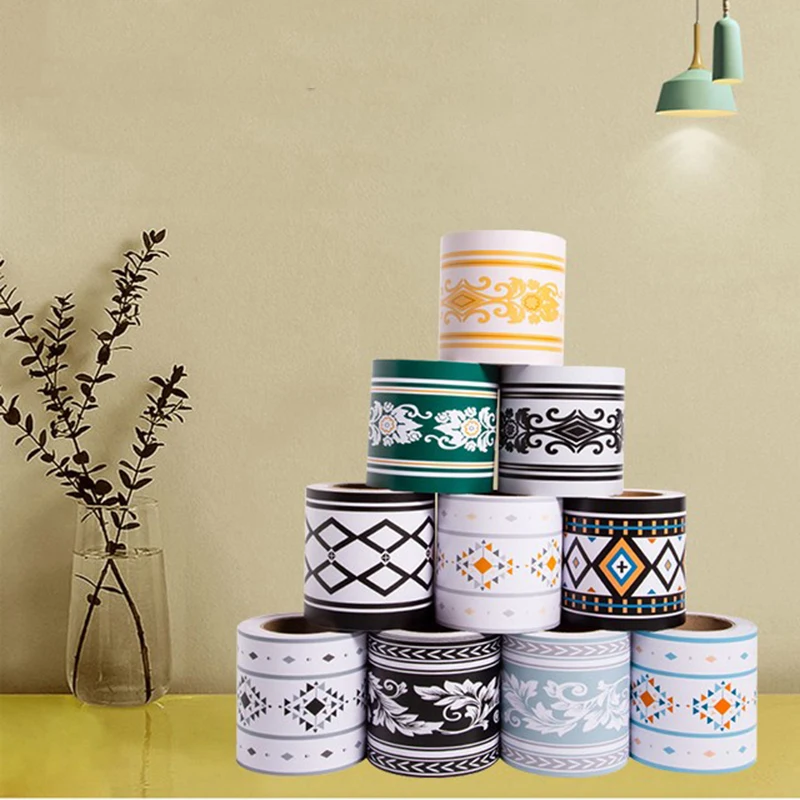 

PVC Self-Adhesive Border Pattern Sticker Kid Room Bedroom Waistline Decorative Film Waterproof Kitchen Bathroom Tile Wall Paper