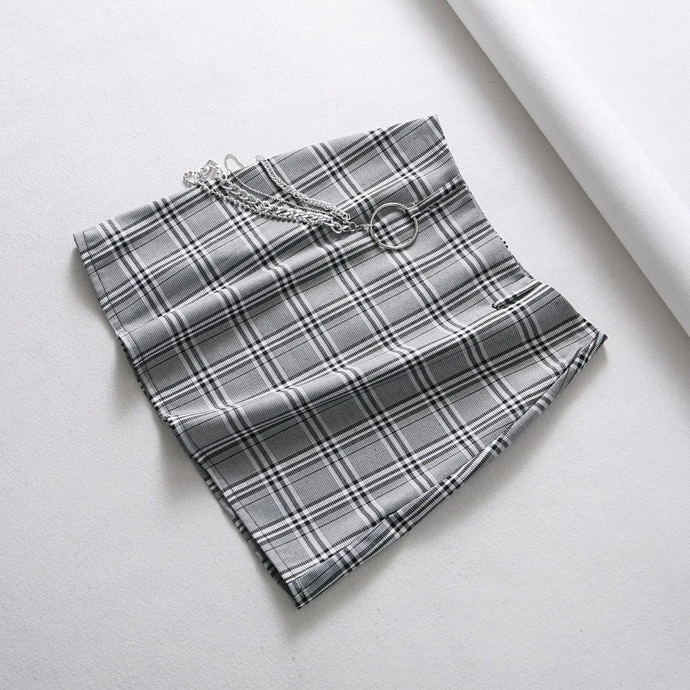 

Women's 2020 new plaid skirt women Europe and the United States sexy punk chain bag hip skirt